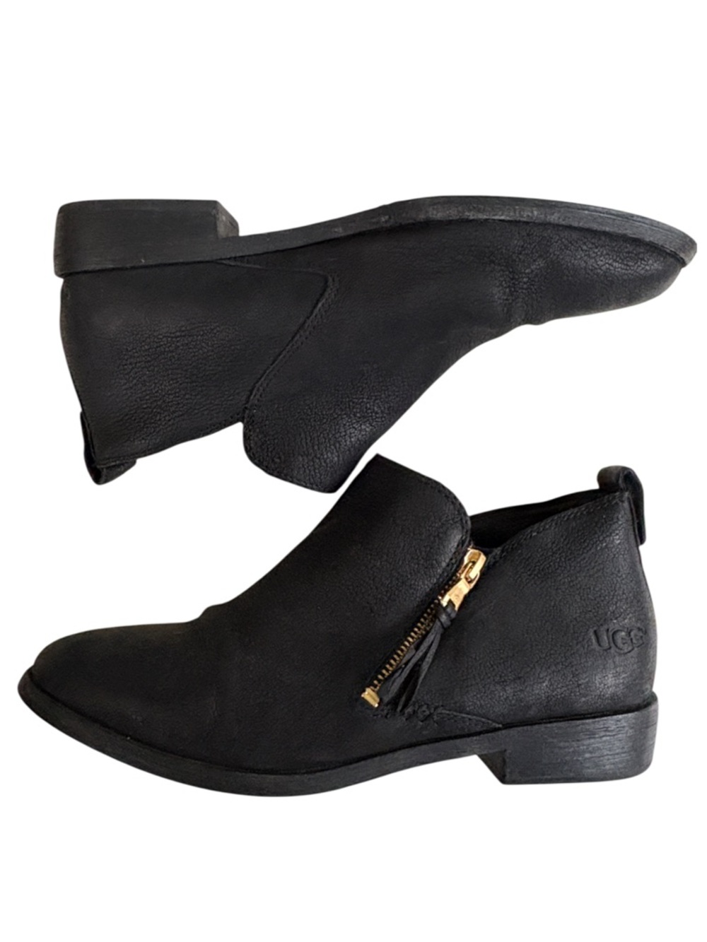 UGG Leather Glee Ankle Boots Black Size 9.5